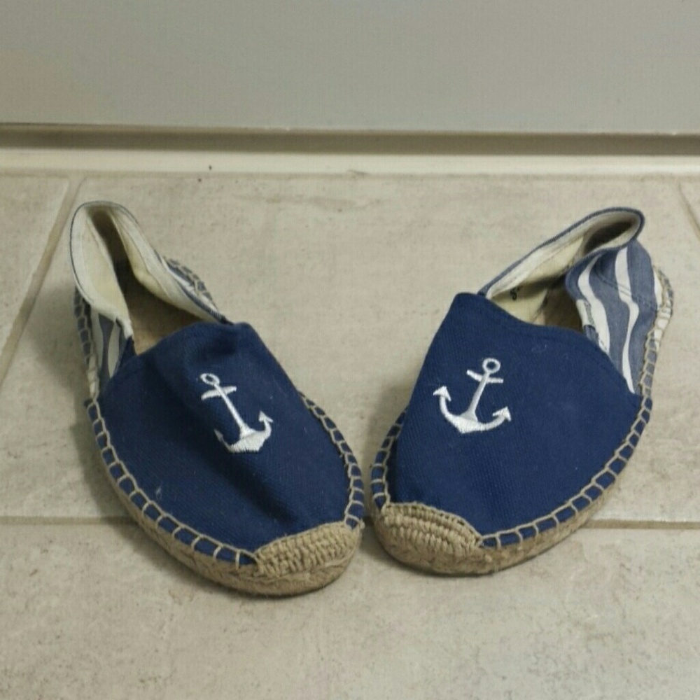 Navy Blue Anchor Girls Slip On Shoes